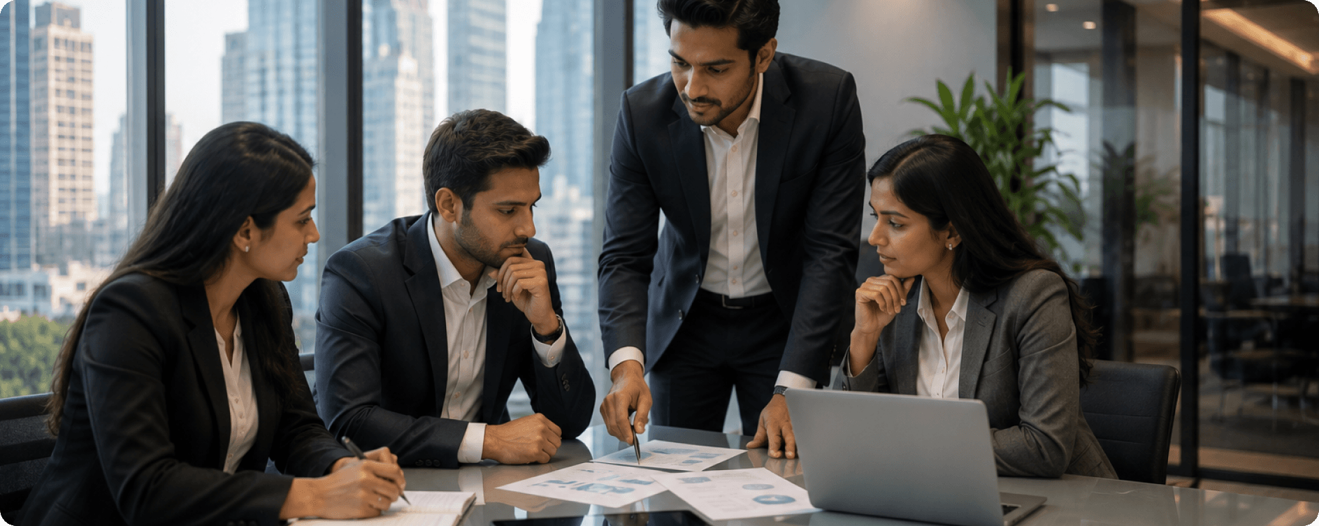 Professionals reviewing documents in an office